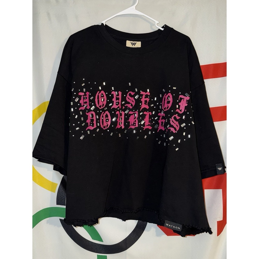 Watson Studios House of Doubles Cropped T Shirt Large Black Boxy Studded
